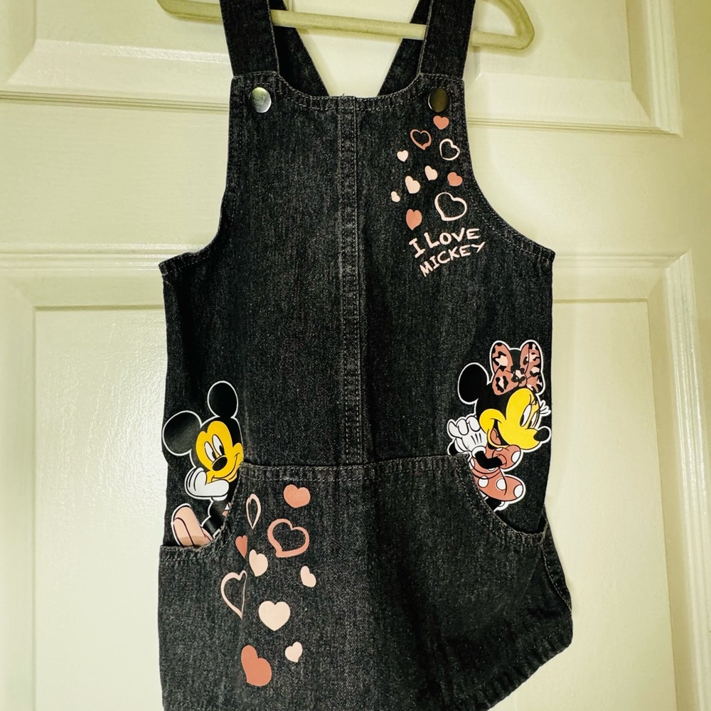 Disney Kids Black Denim Overalls, 3T, clean